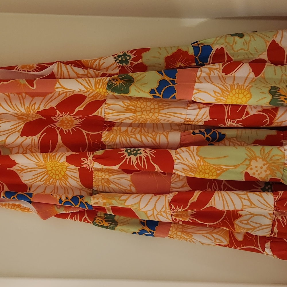 Floral Maxi Skirt in Red and Yellow With Lining